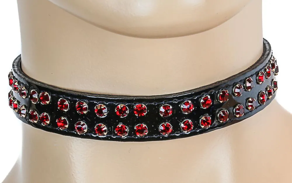 Black Patent Leather Choker With Two Rows Rhinestones