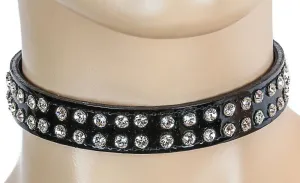 Black Patent Leather Choker With Two Rows Rhinestones