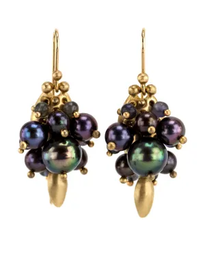 Black Pearl Bug Cluster Earrings