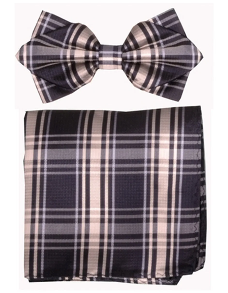 Black Plaid Bow Tie Set