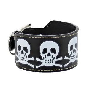 Black PU Buckle Bracelet with Skull & Crossbones