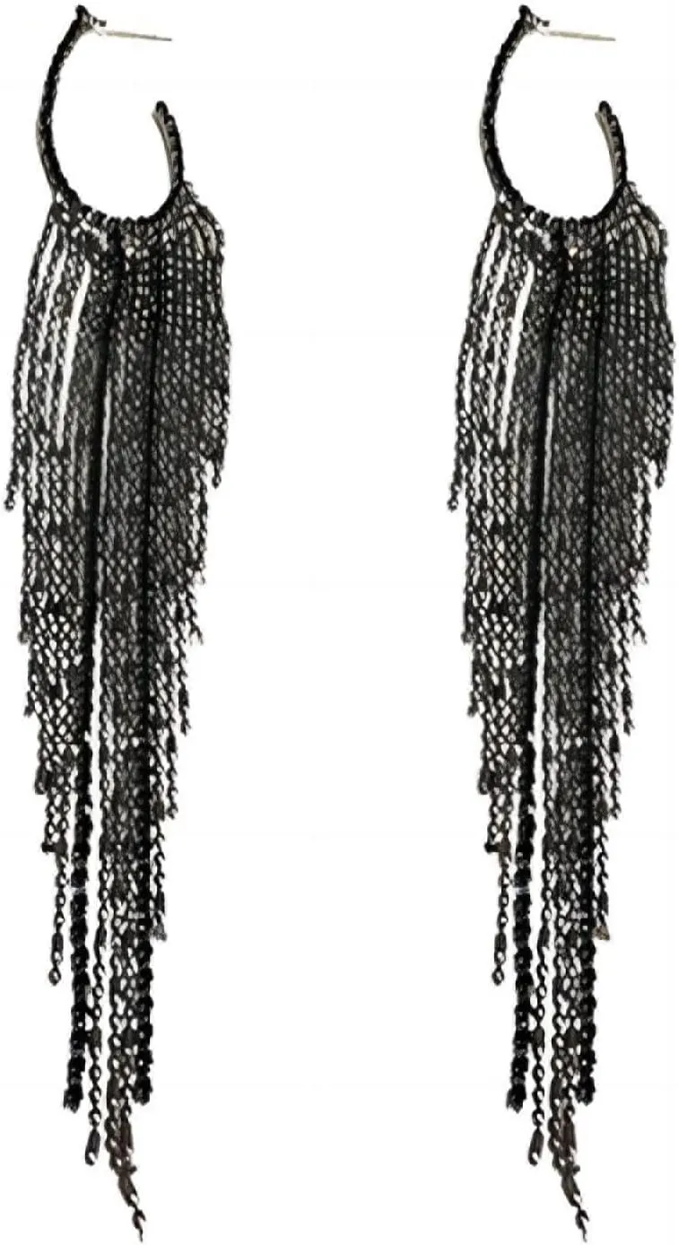 Black Rhinestone Long Tassel Dangling Earrings for women, Crystal Chandelier Waterfall Fringe Drop Earrings Fashion Wedding Prom Statement Jewelry