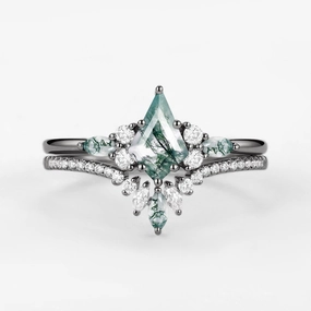 Black Gold Kite Cut Green Moss Agate Bridal Set 2pcs - Rebecca Subtle Mood