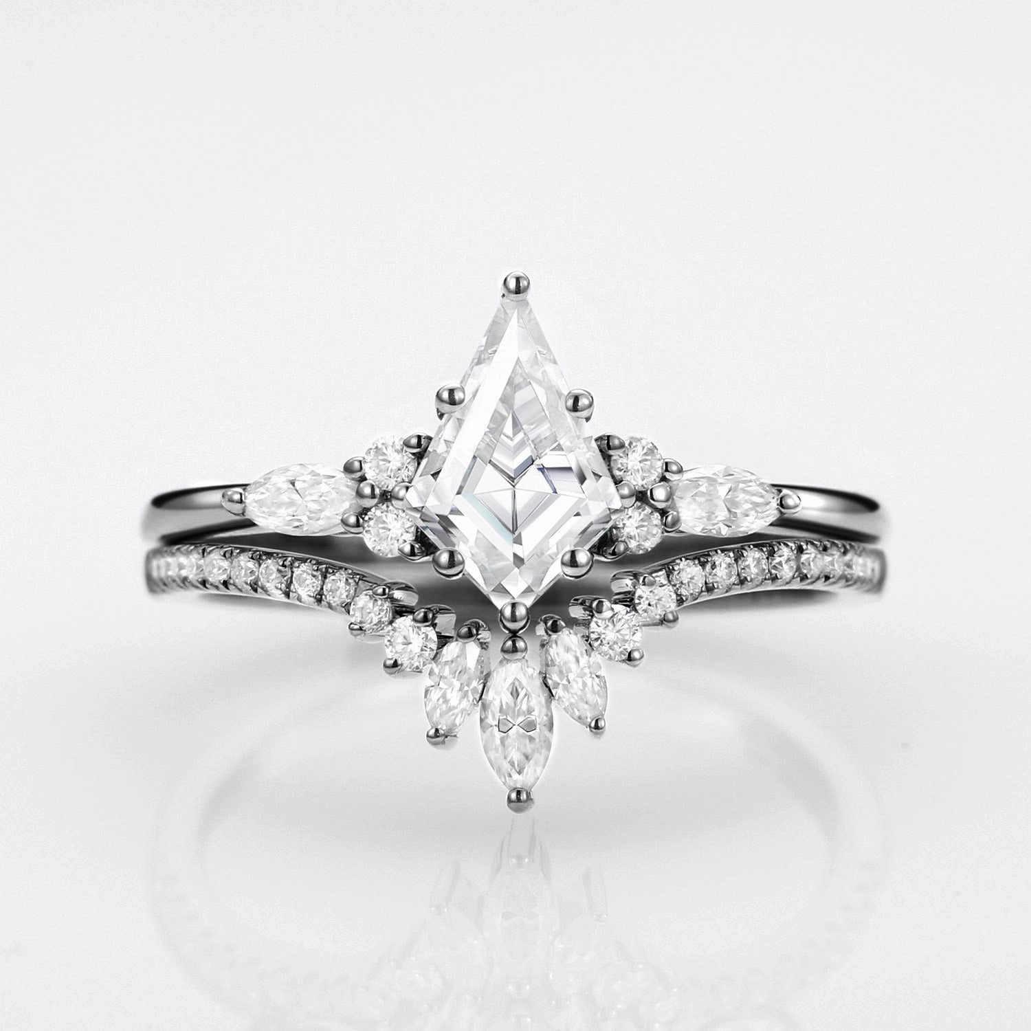 Black Gold Kite Cut Moissanite Ring Set 2pcs - Rebecca Sparkling Edge