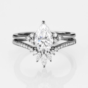Black Gold Pear Moissanite Engagement Ring Set 2pcs - Lydia Cool Finish