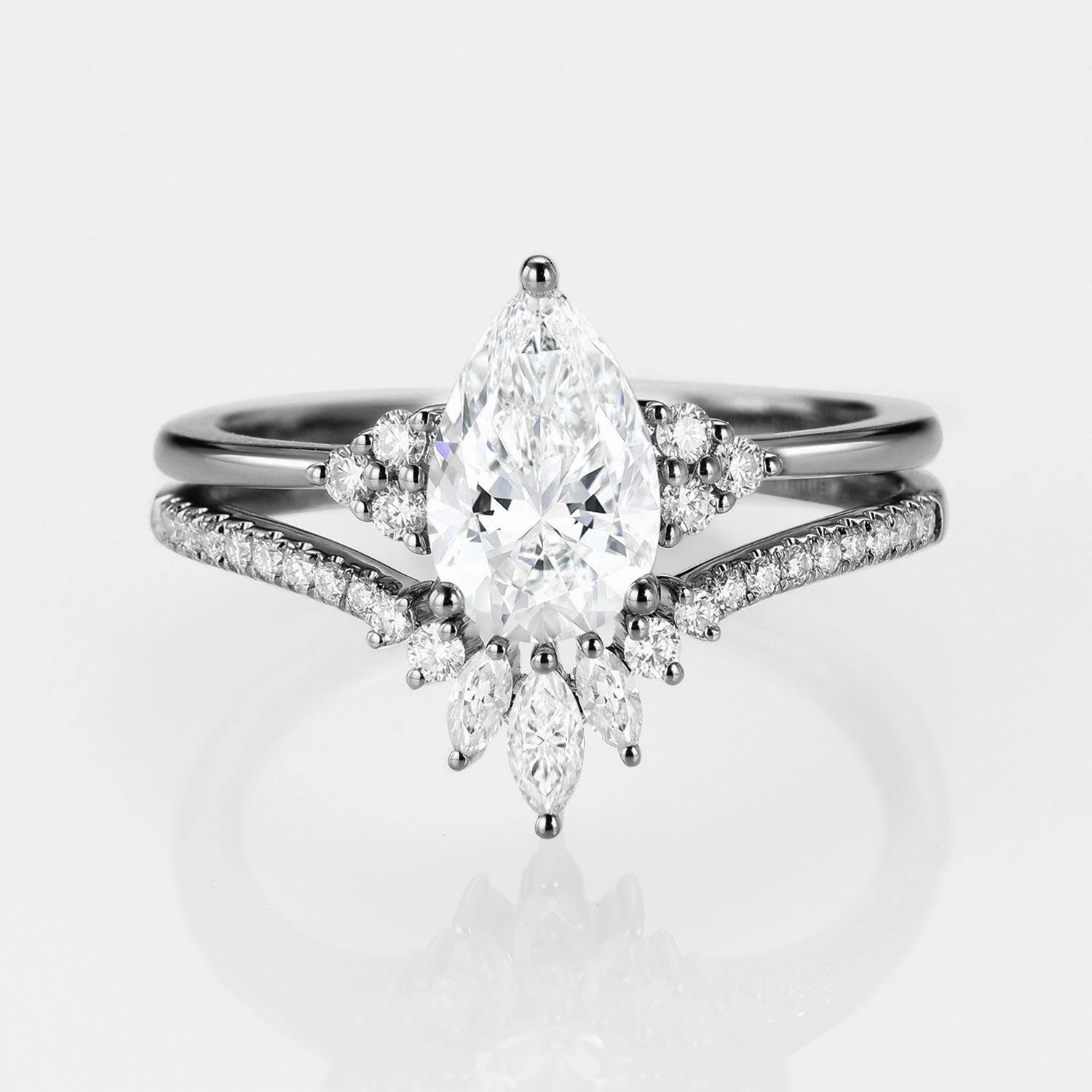 Bright Pop Graceful Elegance Black Gold Pear Moissanite Engagement Ring Set 2pcs - Lydia