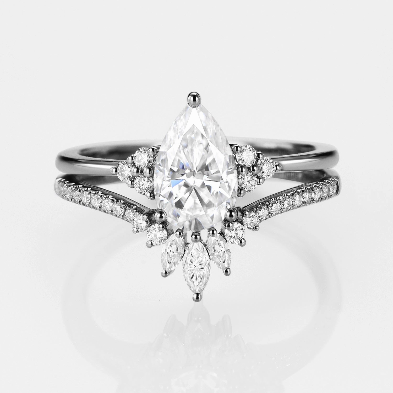 Black Gold Pear Moissanite Engagement Ring Set 2pcs - Lydia Cool Finish