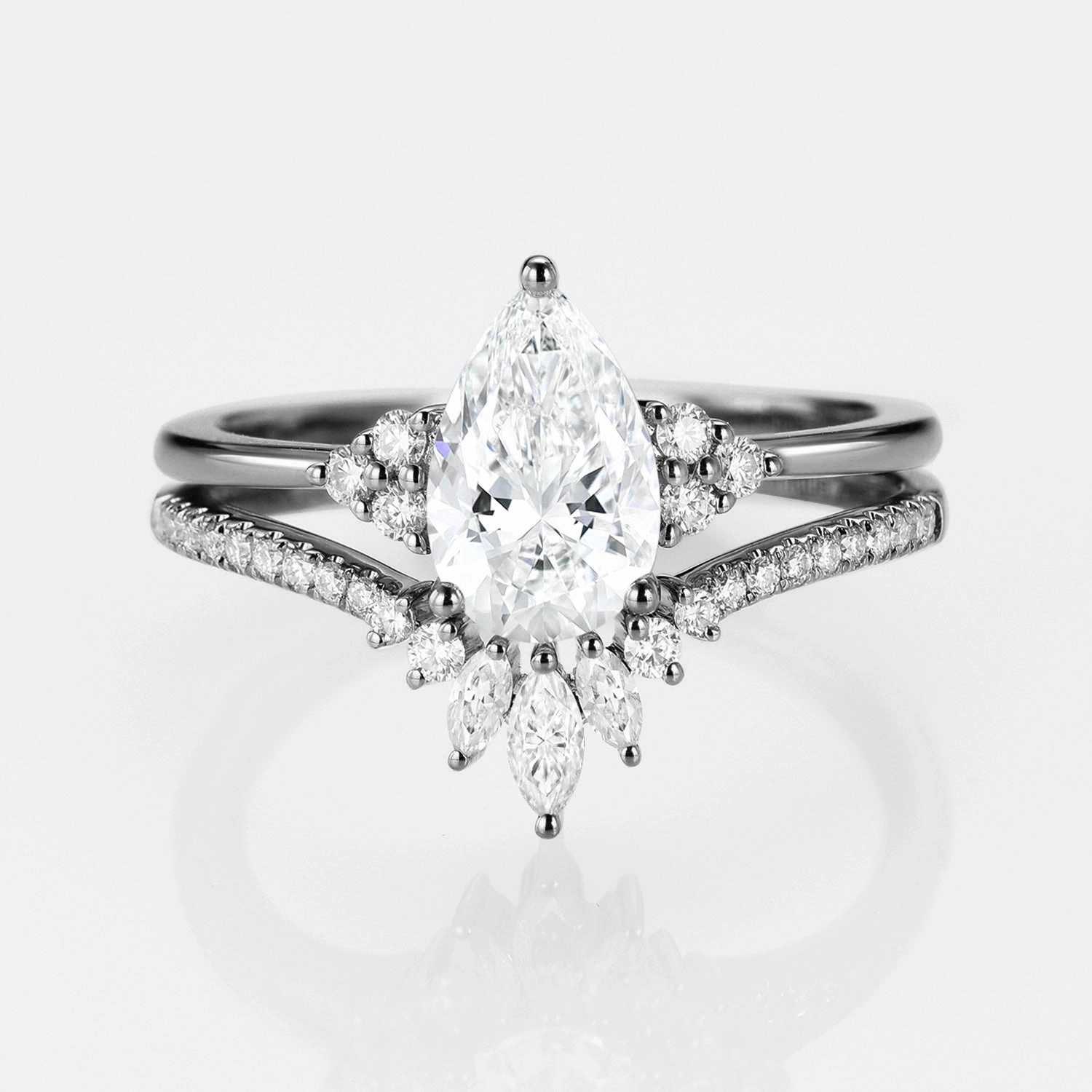 Black Gold Pear Moissanite Engagement Ring Set 2pcs - Lydia Formal Set