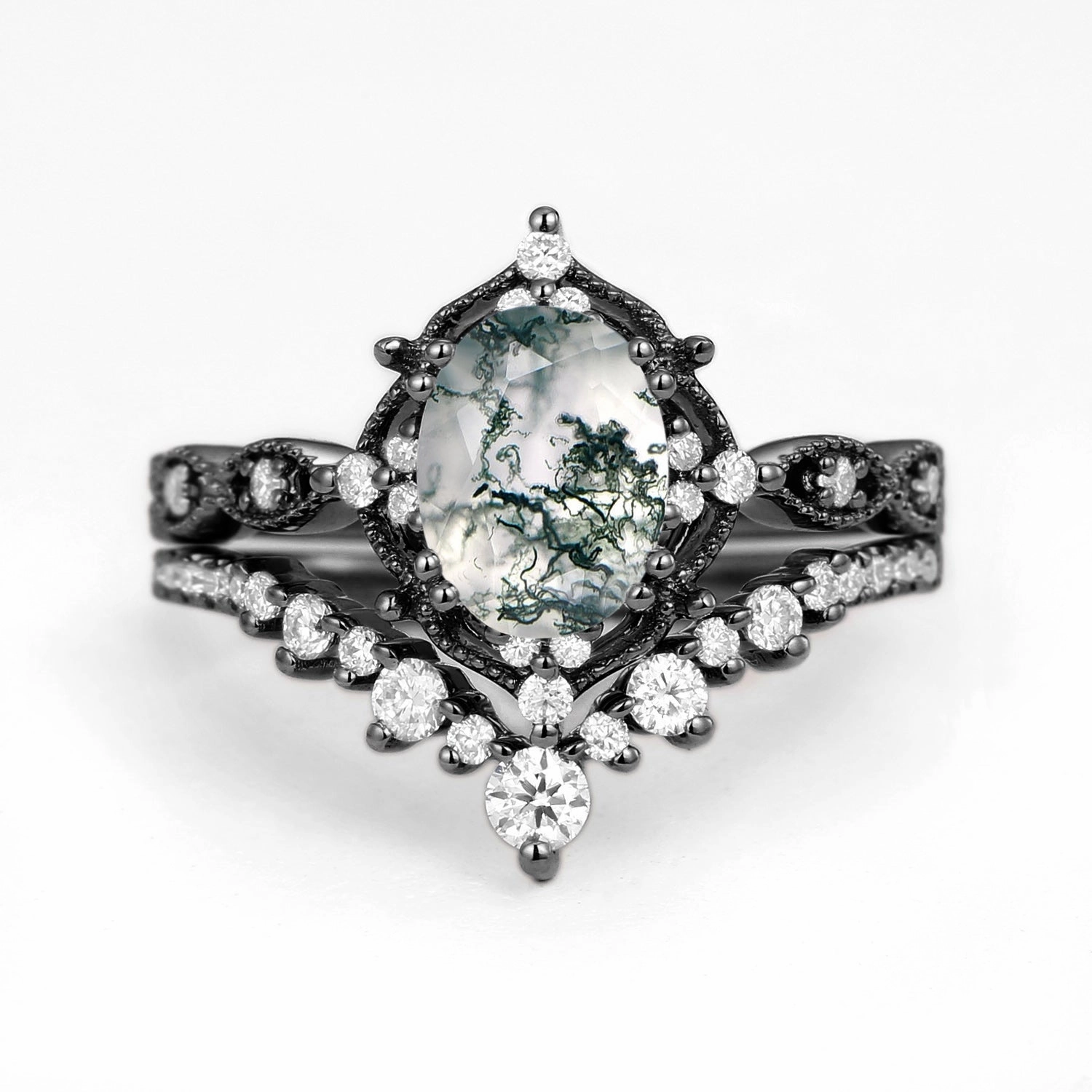 Dress Up Time Black Gold Signature Vintage Ring Set 2pcs - Charlotte