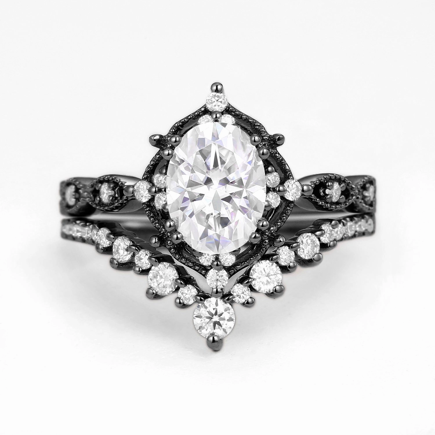 Elegant Line Timeless Highlight Black Gold Signature Vintage Ring Set 2pcs - Charlotte