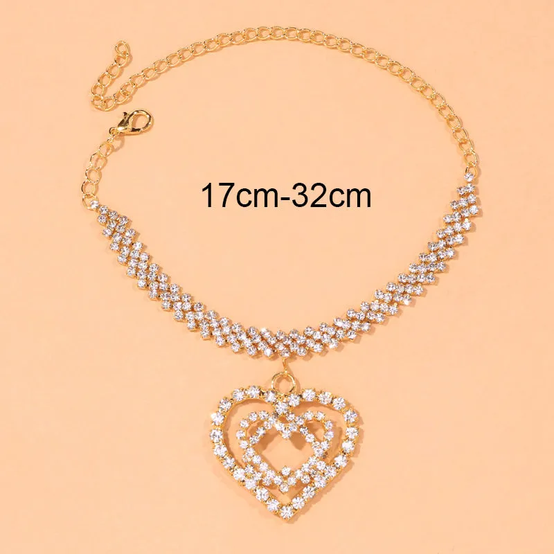 Bling Rhinestone Double Heart Anklet Jewelry for Women