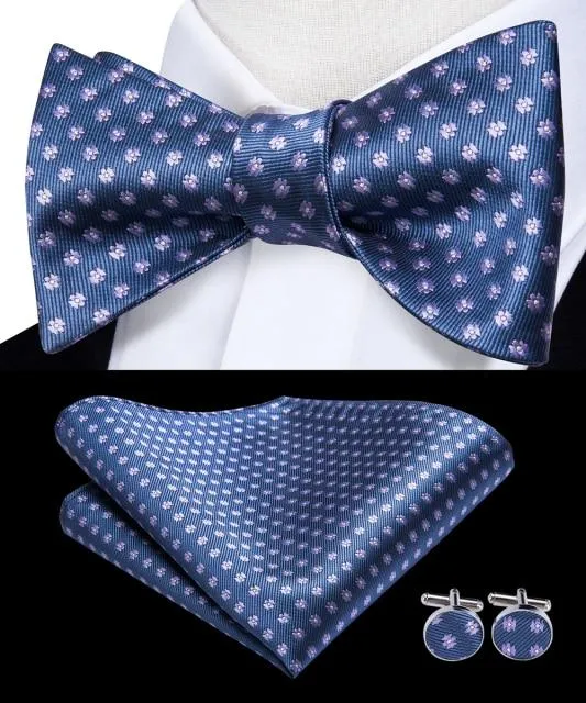 Blue & Lilac Purple Flowers Matching Bowtie Set (3pc)