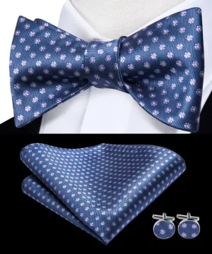 Blue & Lilac Purple Flowers Matching Bowtie Set (3pc)