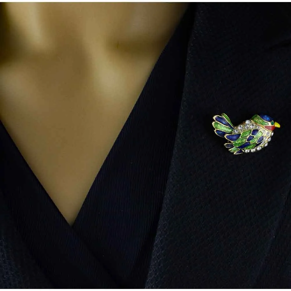 Blue and Green Enamel Bird Brooch Pin - PRB103