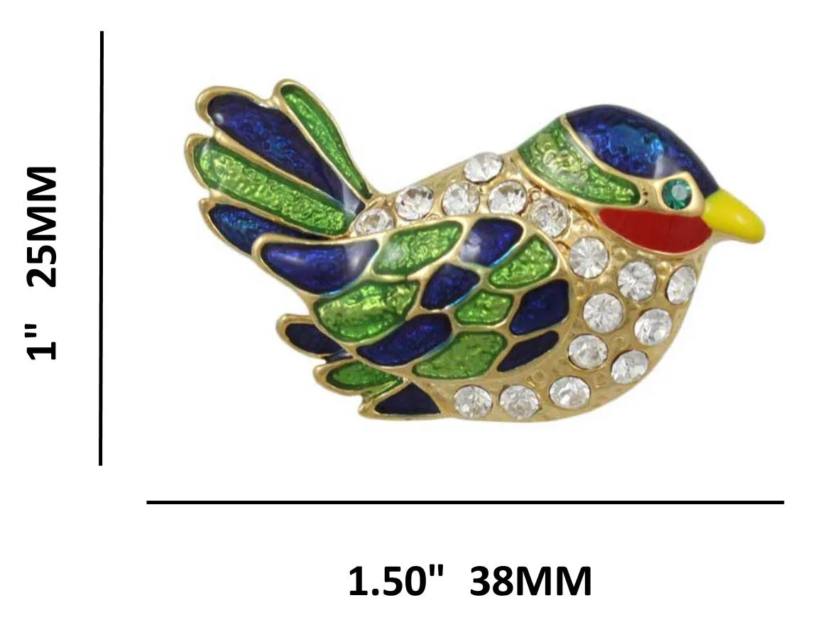 Blue and Green Enamel Bird Brooch Pin - PRB103