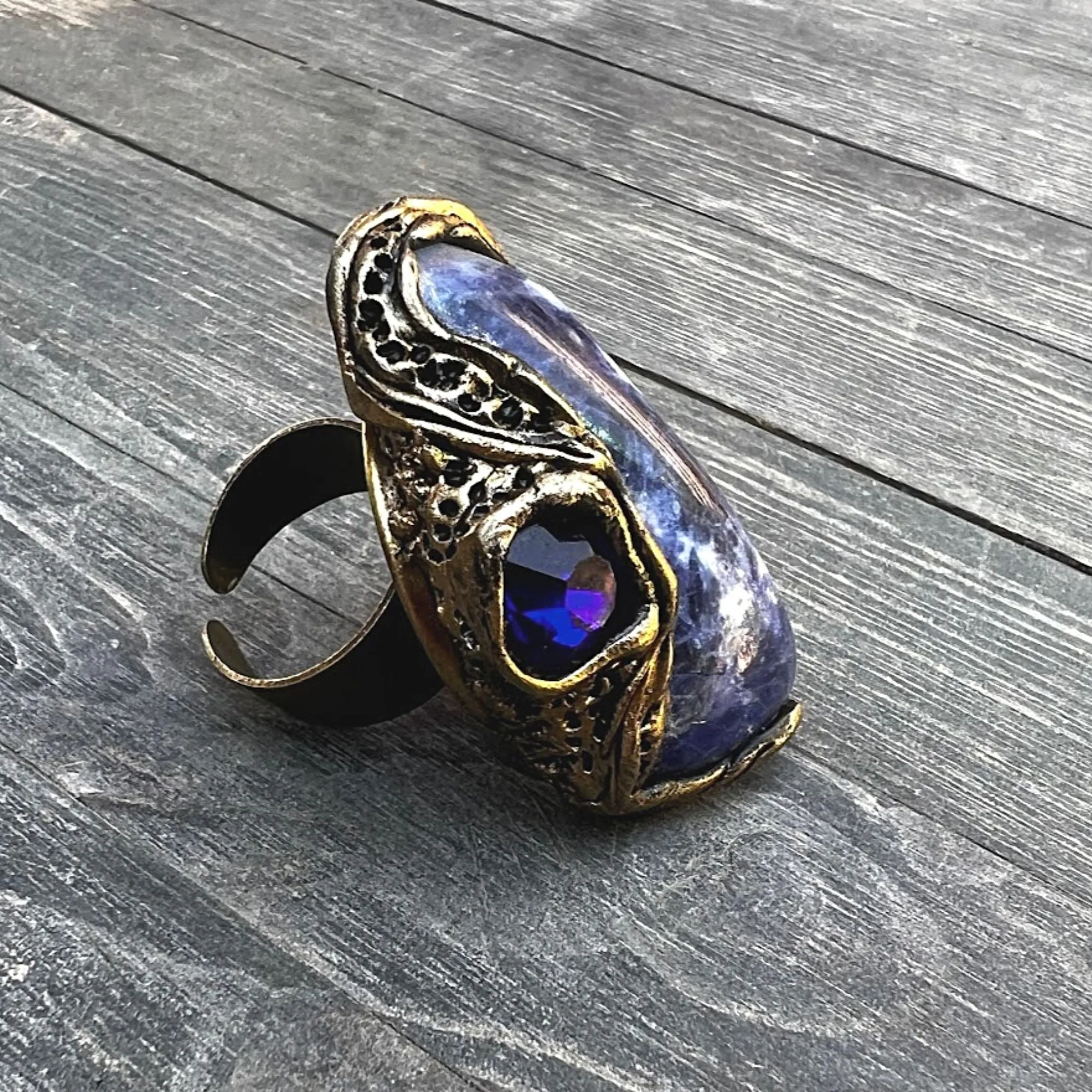 Blue big chunky stone ring, Sodalite ring, statement cocktail ring, large stone ring