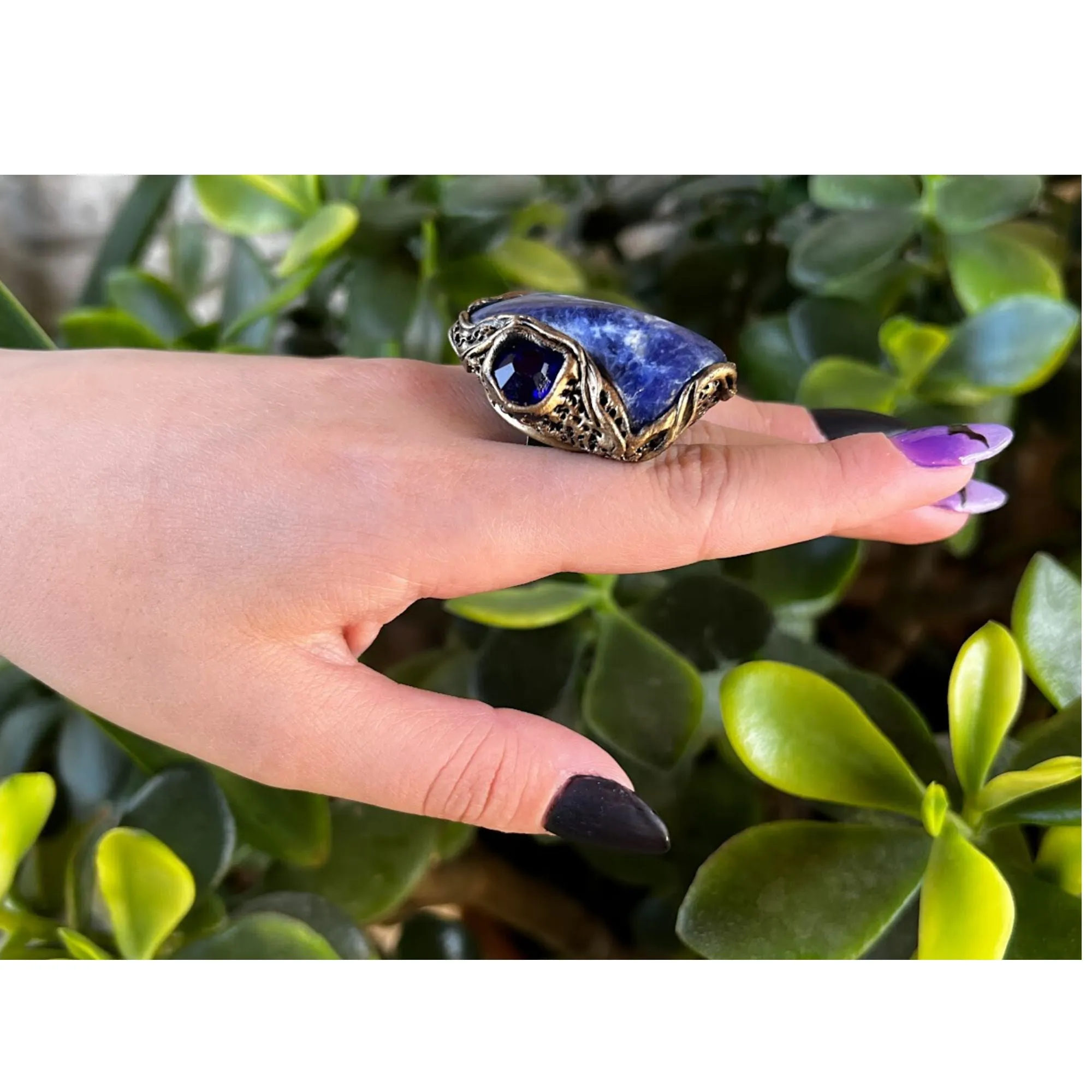 Blue big chunky stone ring, Sodalite ring, statement cocktail ring, large stone ring