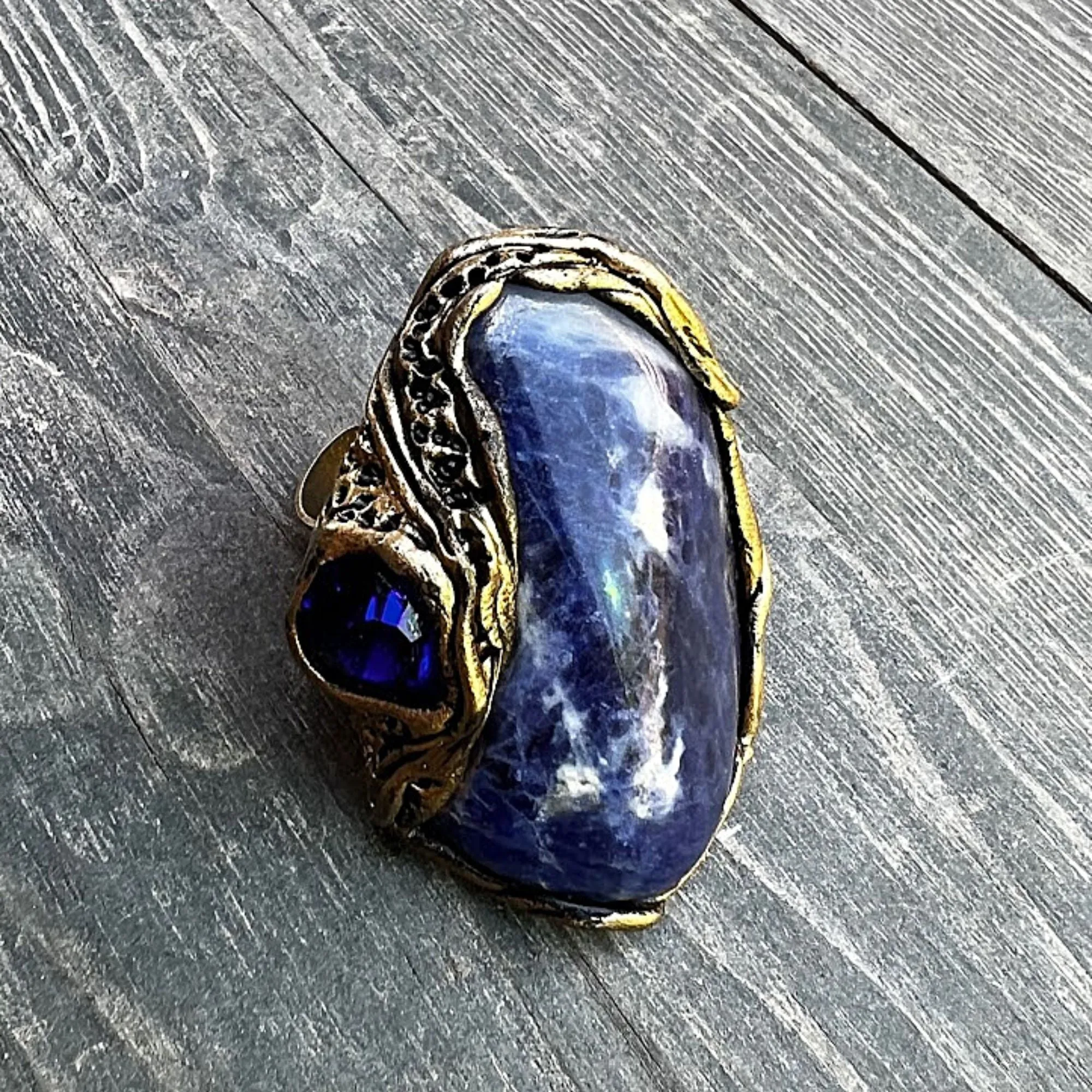 Blue big chunky stone ring, Sodalite ring, statement cocktail ring, large stone ring