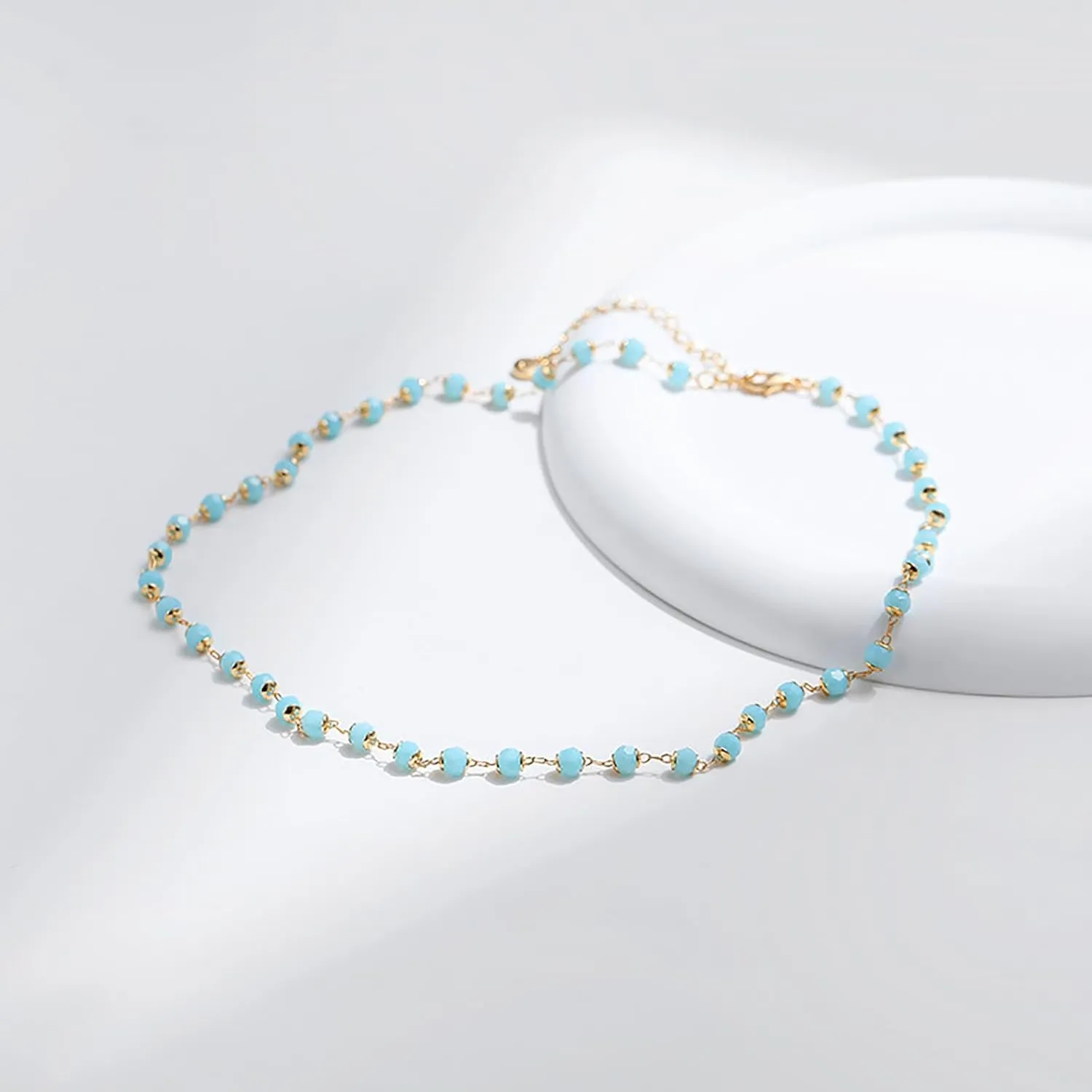 Blue Choker Necklace for Women Dainty 18k Gold Plated Boho Beaded Necklace Light Blue Bead Necklace Blue Necklaces Gold Chain Aquamarine Necklace for Women