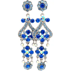 Blue Crystal Chandelier Statement Earrings