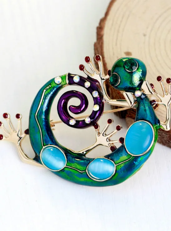 Blue Enamel Lizard Gecko Snake Brooches