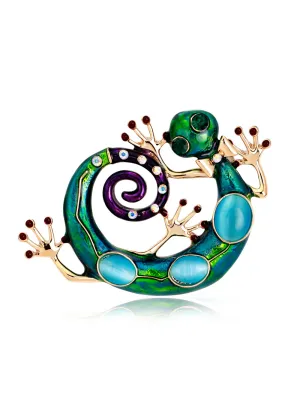 Blue Enamel Lizard Gecko Snake Brooches