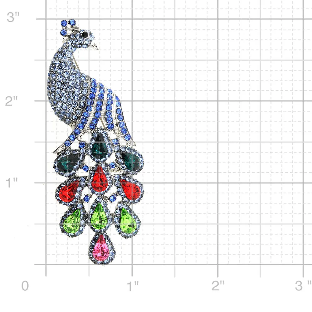 Blue Gem Drop Peacock Crystal Pin Brooch