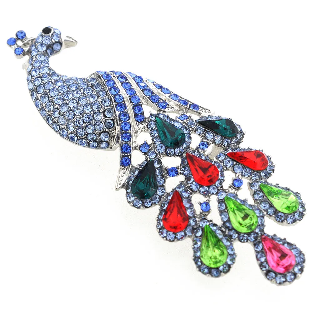 Blue Gem Drop Peacock Crystal Pin Brooch