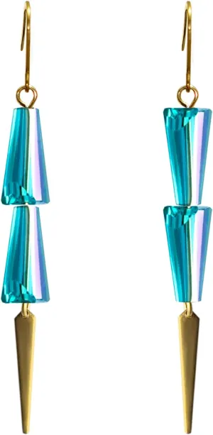 Blue Mismatched Geometric Triangle Glass Dangle Earrings, Minimalist Fashion Earrings for Women
