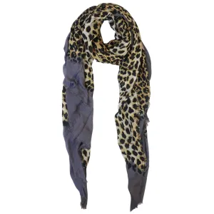 Blue Pacific Animal Print Cashmere and Silk Scarf in Gray and Tan