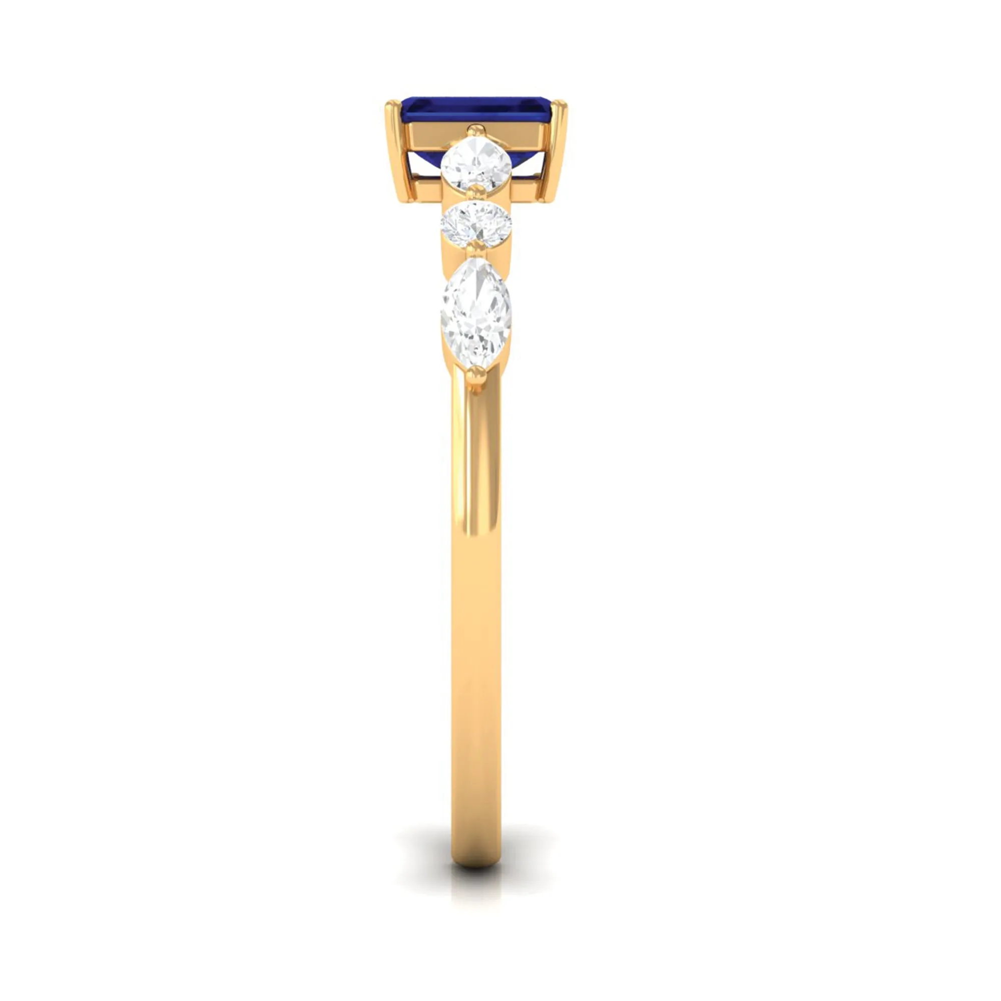 Blue Sapphire Solitaire and Diamond Promise Ring