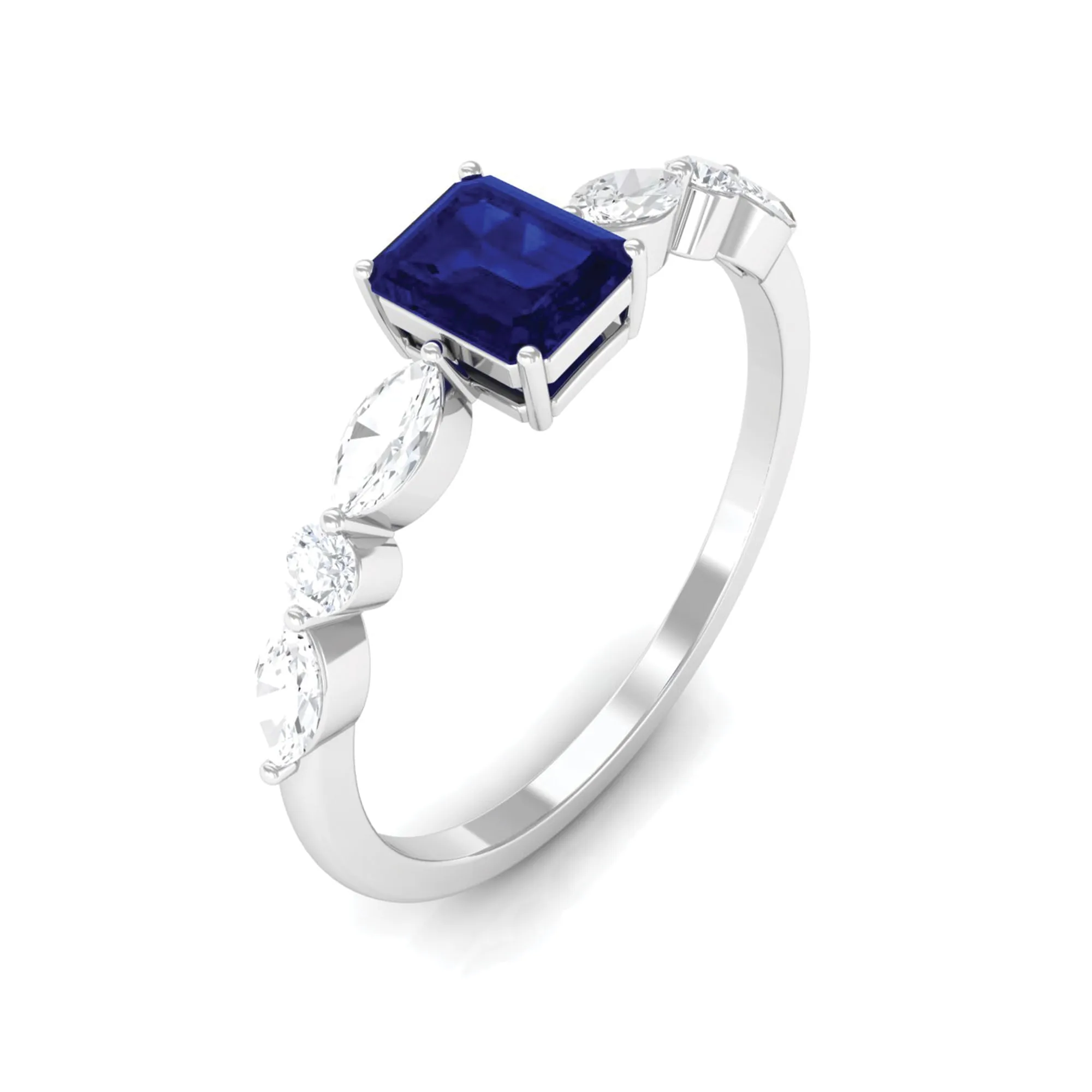 Blue Sapphire Solitaire and Diamond Promise Ring