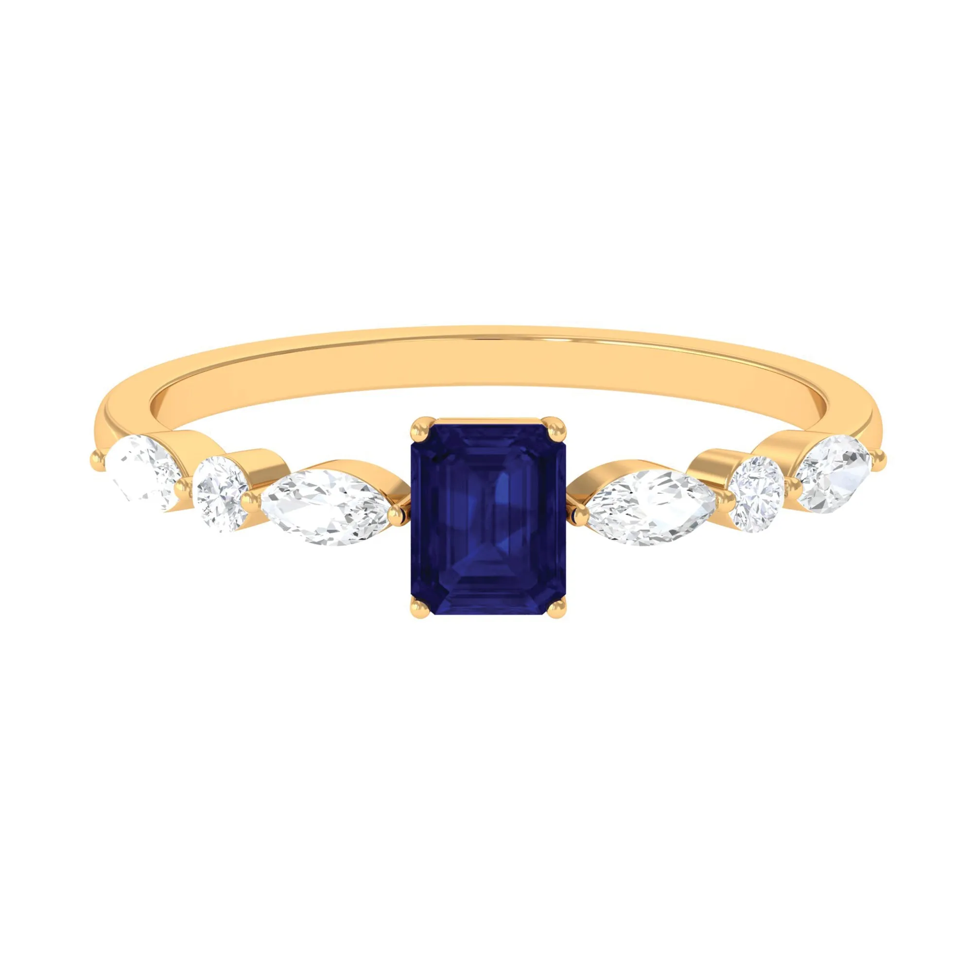 Blue Sapphire Solitaire and Diamond Promise Ring