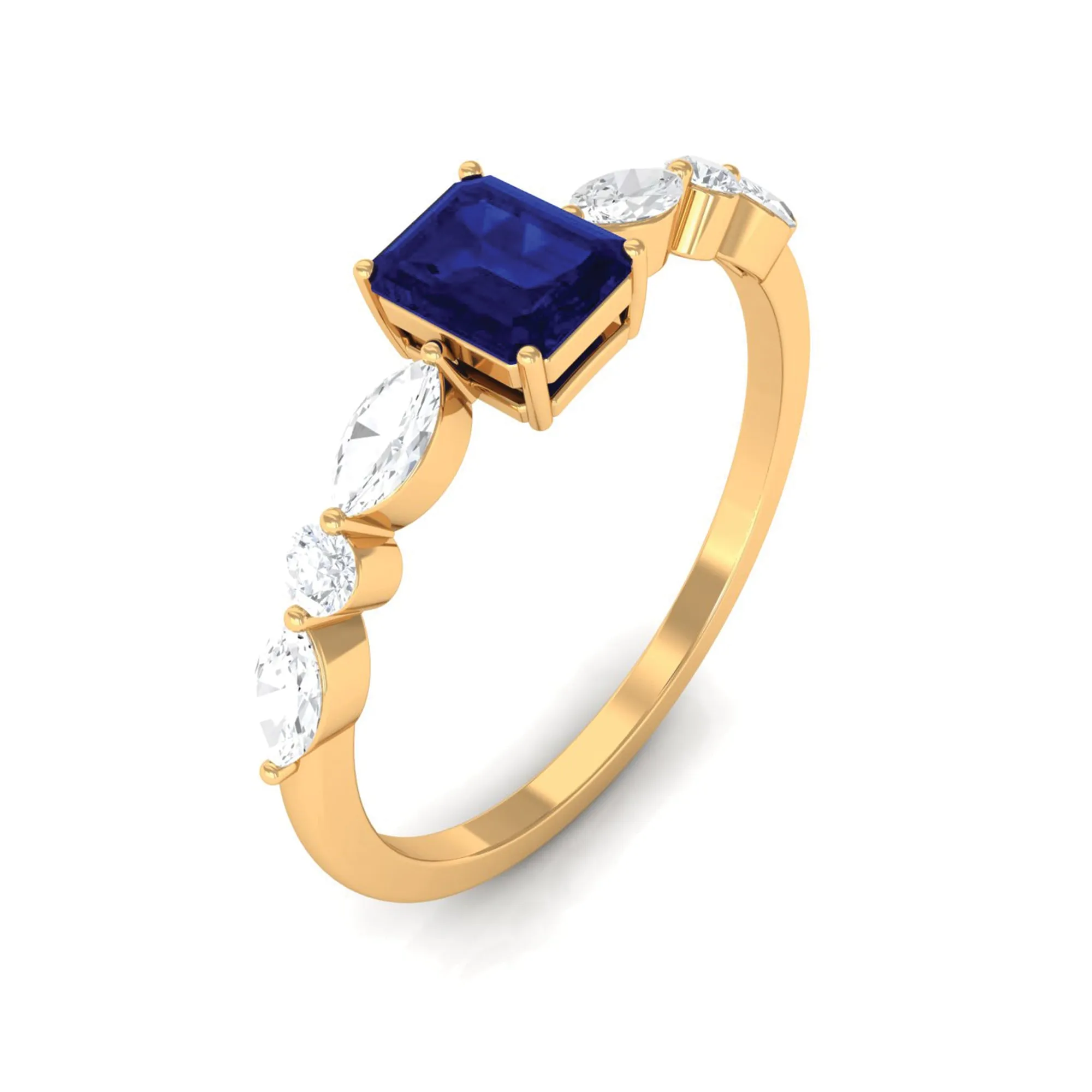 Blue Sapphire Solitaire and Diamond Promise Ring