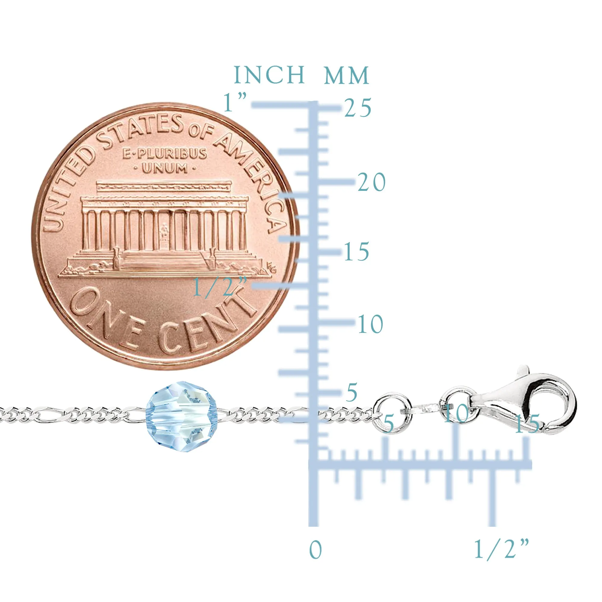 Blue Synthetic Resin Bead Chain Anklet In Sterling Silver