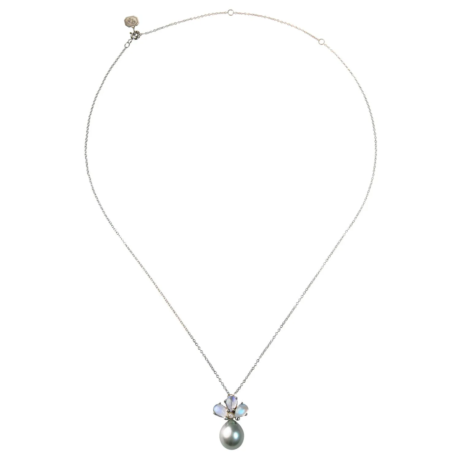 Blue Tahitian Pearl, Diamond & Moonstone Pendant