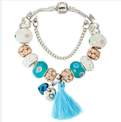 Blue Tassel Charm Bracelet