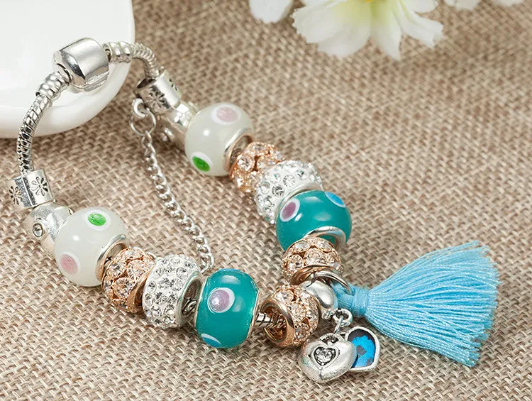 Blue Tassel Charm Bracelet