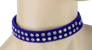 Blue Velvet Choker With Two Rows Rhinestones