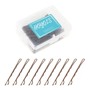 Bobby Pin Brown, Premium Metallic Crimped Grip Hairpins, Secure Hold Wavy Slide Proof Hair Styling Pins for Women Hair Accessories 100 Count (Brown)