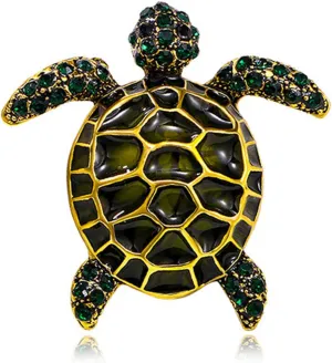 Bohemia Rhinestone Turtle Brooch Pin Crystal Turtle Tortoise Enamel Brooch Diamond CZ Turtle Animal Safty Pin Cute Sea Turtle Corsage Pin Clothing Decor Badges Jewelry for Women