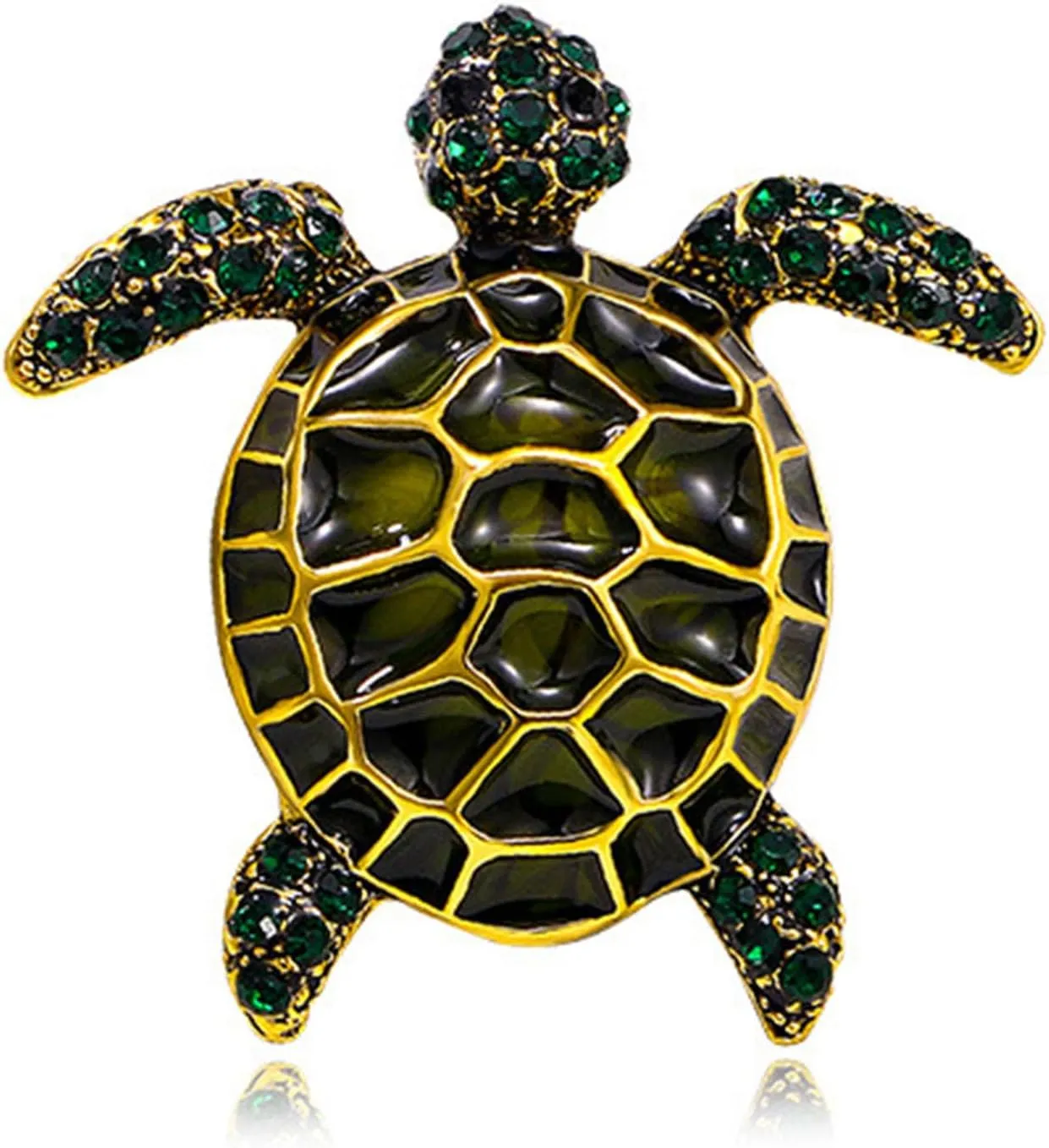 Bohemia Rhinestone Turtle Brooch Pin Crystal Turtle Tortoise Enamel Brooch Diamond CZ Turtle Animal Safty Pin Cute Sea Turtle Corsage Pin Clothing Decor Badges Jewelry for Women