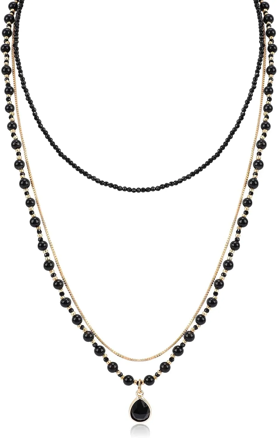 Bohemian Beaded Choker Necklace for Women Multilayered Natural Stone Beads Necklace with Stone Pendant Boho Strand Statement Necklaces Handmade Hippie Necklace Beach Jewelry Gift for Women