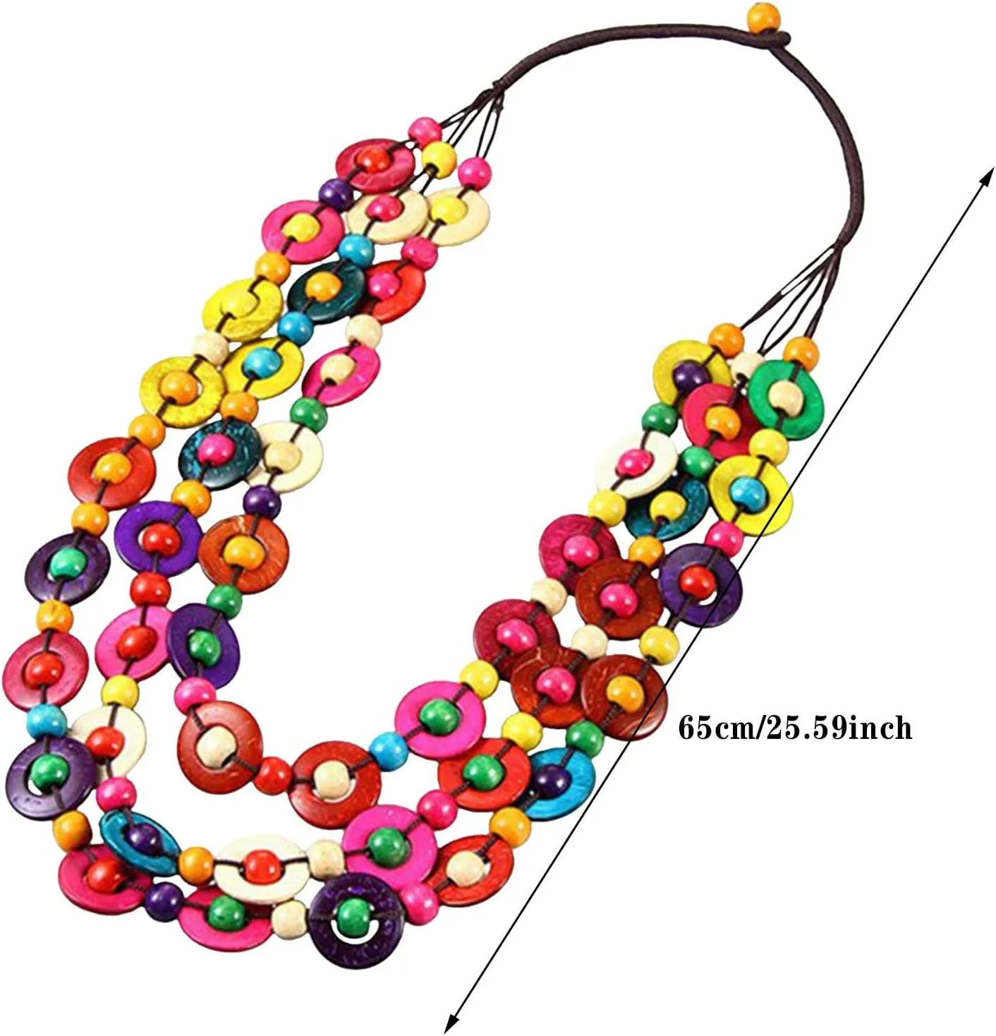 Bohemian Wood Bead Necklace for Women Long Layered Sweater Chain Statement Choker Necklace