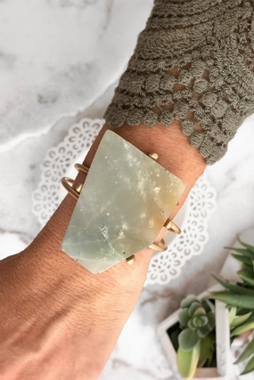 Bohemian Natural Stone Cuff Statement Bracelet semi precious Amazonite Center Of Attention