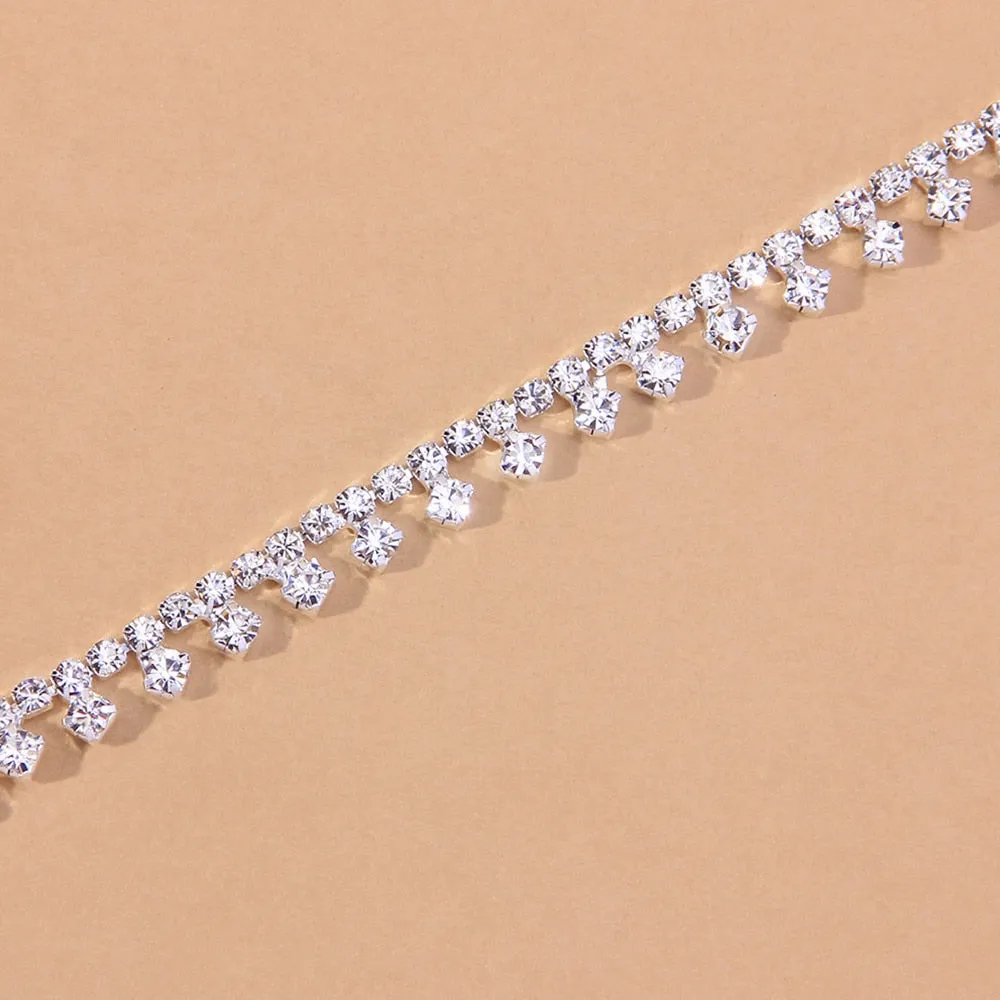 Boho Beach Barefoot Anklet with Rhinestones - 11 Inches Zinc Alloy Lobster Claw Closure Jewelry Gift