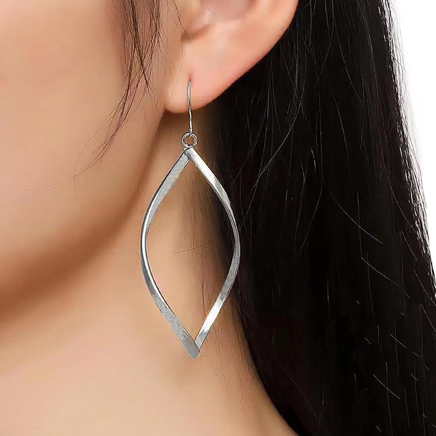 Boho Gold Swirl Hoop Drop Earrings Twist Hoop Dangle Earrings Large Geometric Earrings Twist Rhombus Earrings Minimalist Geometric Earrings Jewelry for Women