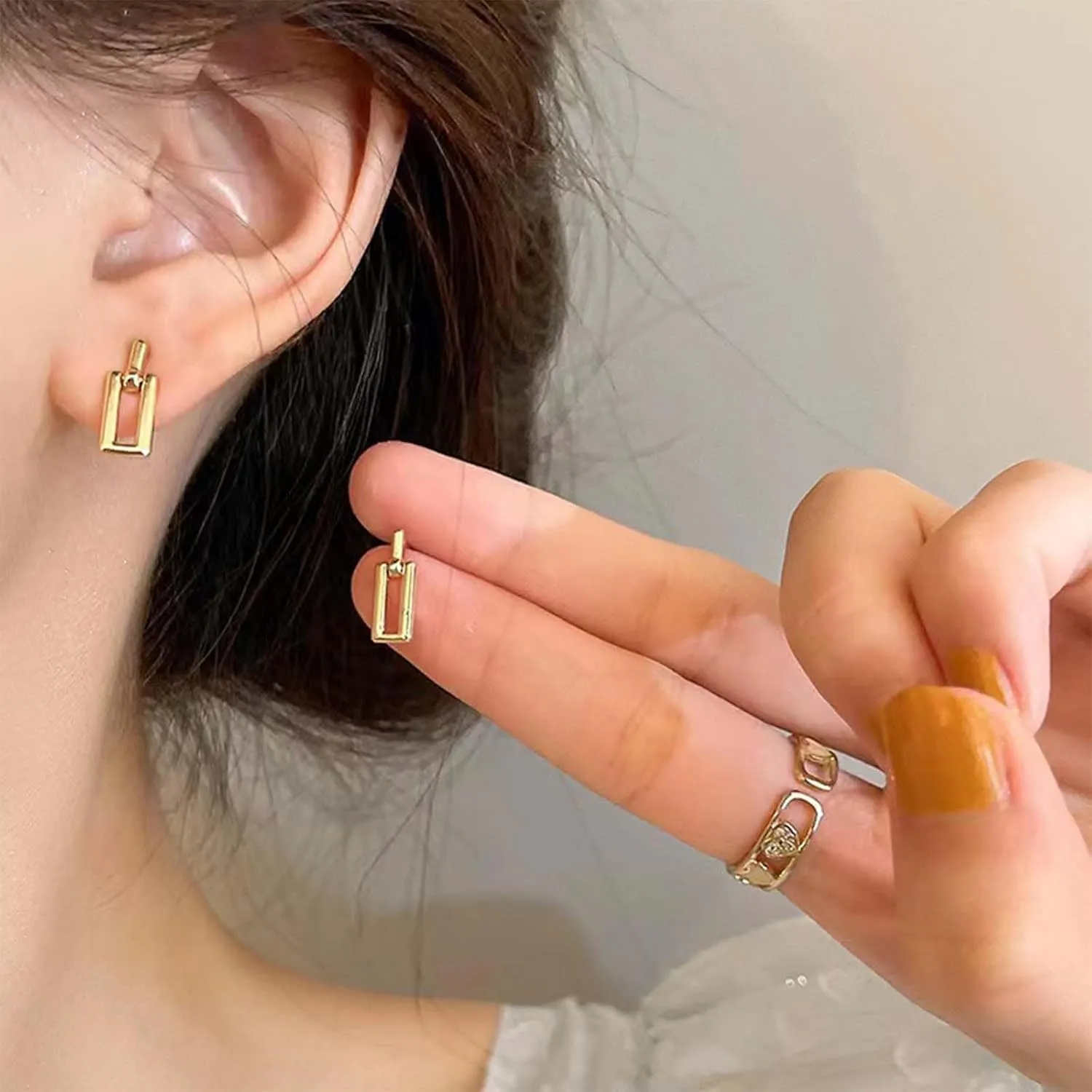 Boho Hollow Rectangle Dangle Earrings Geometric Square Earrings Gold Rectangle Drop Earrings Minimalist Hollow Square Stud Earrings Small Geometric Earrings Jewelry for Women
