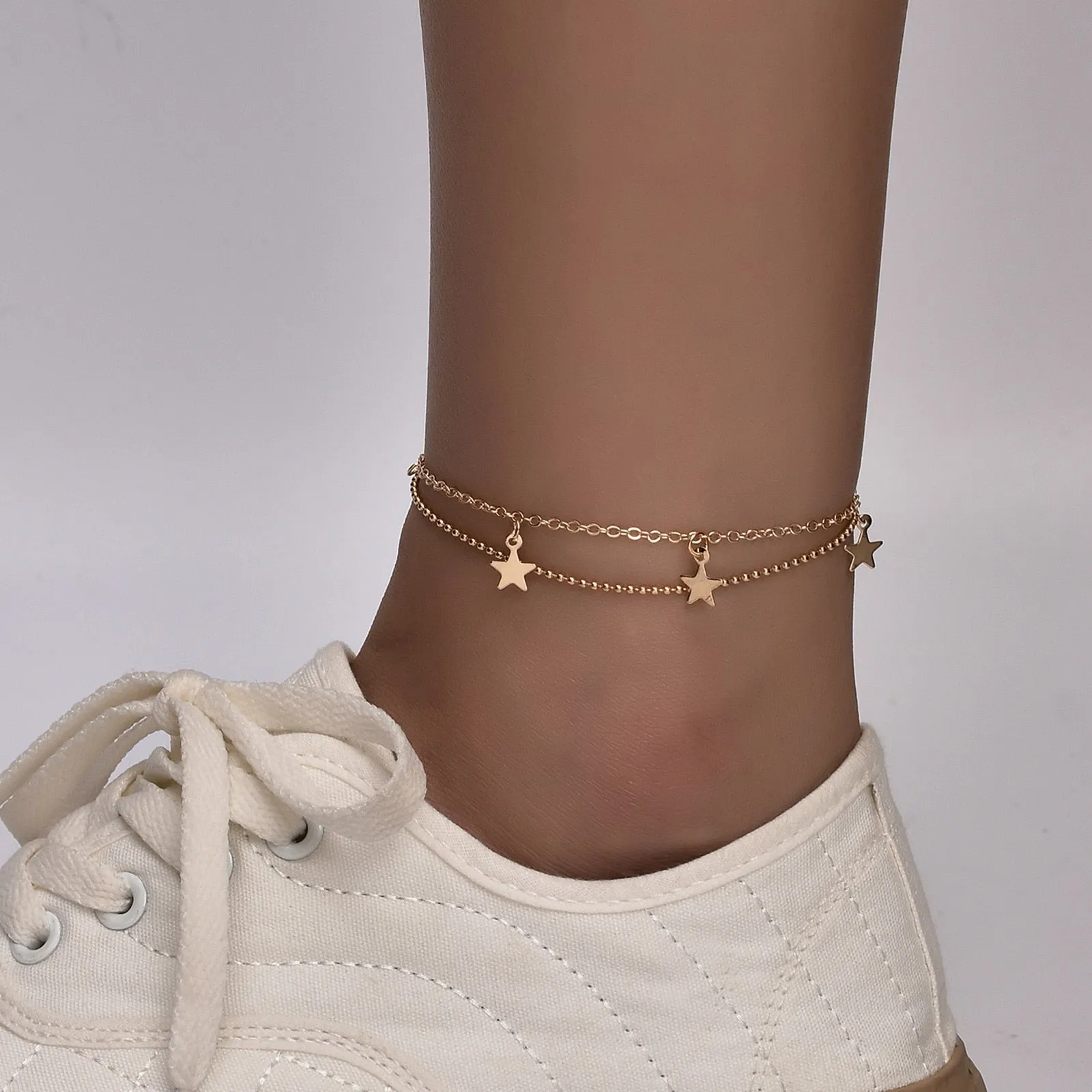 Boho Star Charm Adjustable Anklet for Women - Gold/Silver Finish