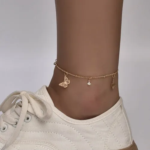 Boho Star Charm Adjustable Anklet for Women - Gold/Silver Finish